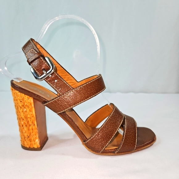 Prada Shoes - Prada Brown Leather Sandals Size 38.5